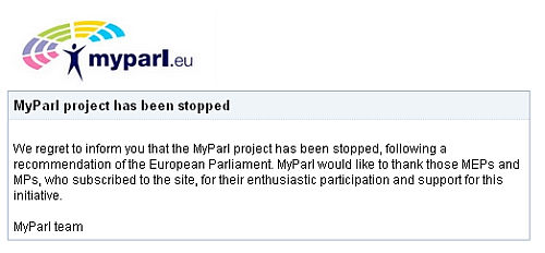 Screenshot of MyParl.eu from Dec. 14th